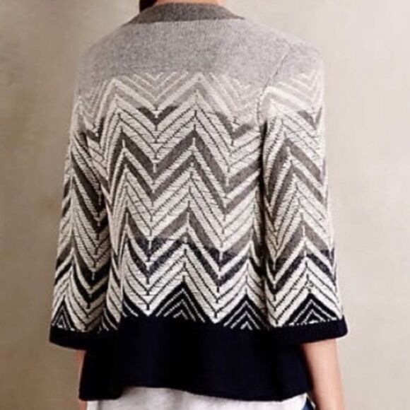 Anthropologie Moth Gray White Chevron Knit Open Front Cardigan Sweater - Picture 1 of 15